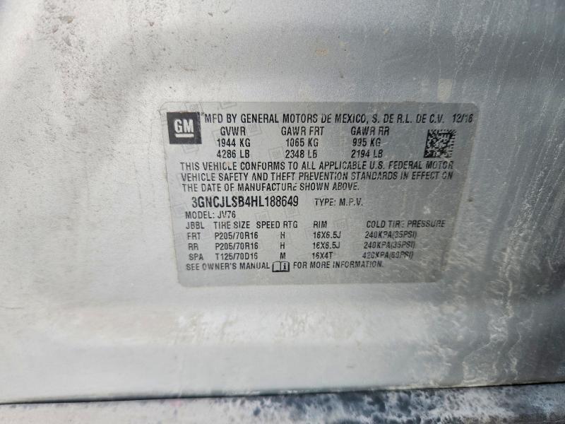 2017 Chevrolet Trax მანქანა იყიდება აუქციონზე, vin: 3GNCJLSB4HL188649, აუქციონის ნომერი: 63997506