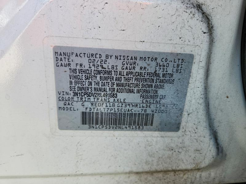 2022 Nissan Kicks მანქანა იყიდება აუქციონზე, vin: 3N1CP5DV2NL491583, აუქციონის ნომერი: 64782876