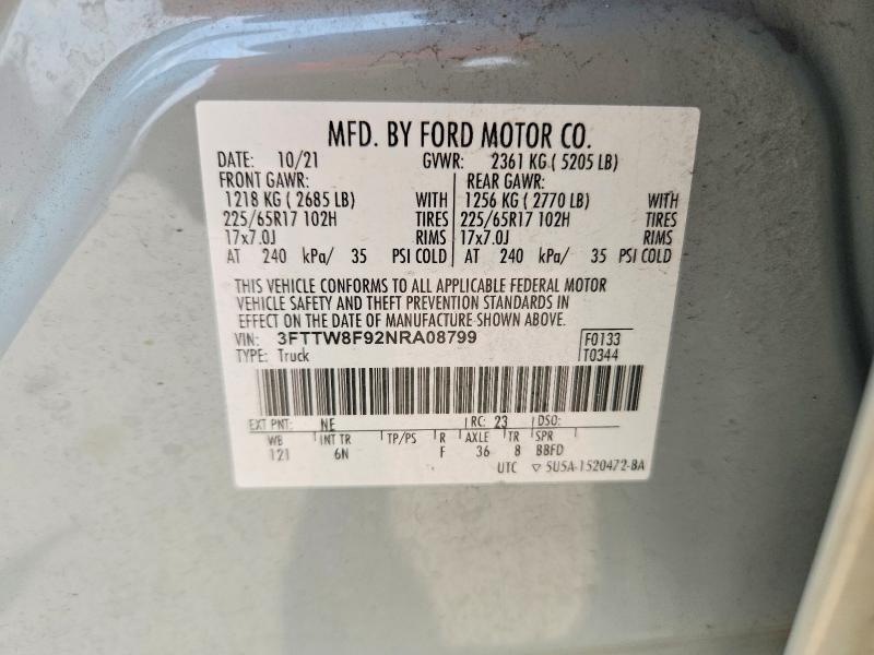 66111376 :رقم المزاد ، 3FTTW8F92NRA08799 vin ، 2022 Ford Maverick مزاد بيع