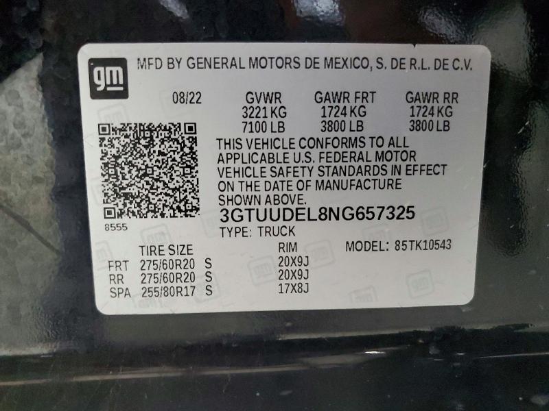 65083976 :رقم المزاد ، 3GTUUDEL8NG657325 vin ، 2022 Gmc Sierra مزاد بيع