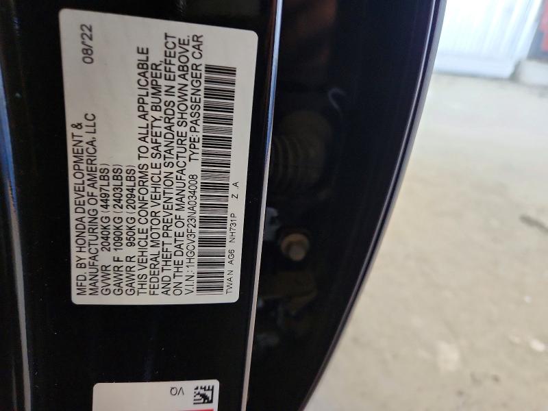 Продажа на аукционе авто 2022 Honda Accord, vin: 1HGCV3F23NA034008, номер лота: 66612216