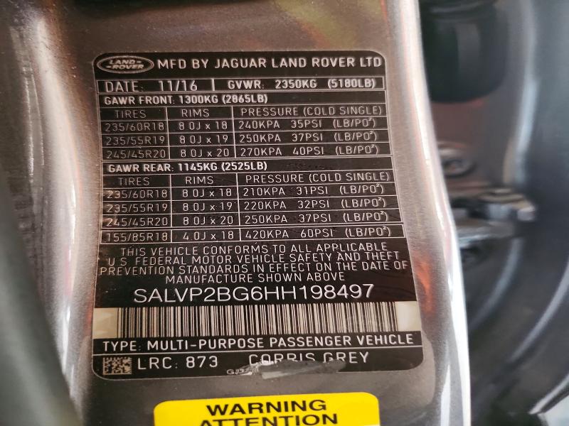 2017 Land Rover Range Rover Evoque მანქანა იყიდება აუქციონზე, vin: SALVP2BG6HH198497, აუქციონის ნომერი: 66026546