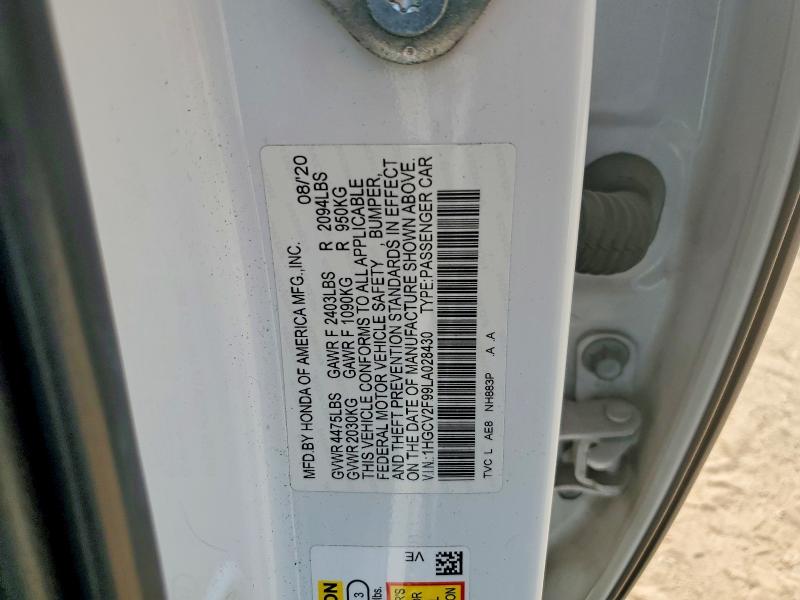 Aukcja sprzedaży 2020 Honda Accord, vin: 1HGCV2F99LA028430, numer aukcji: 63989446