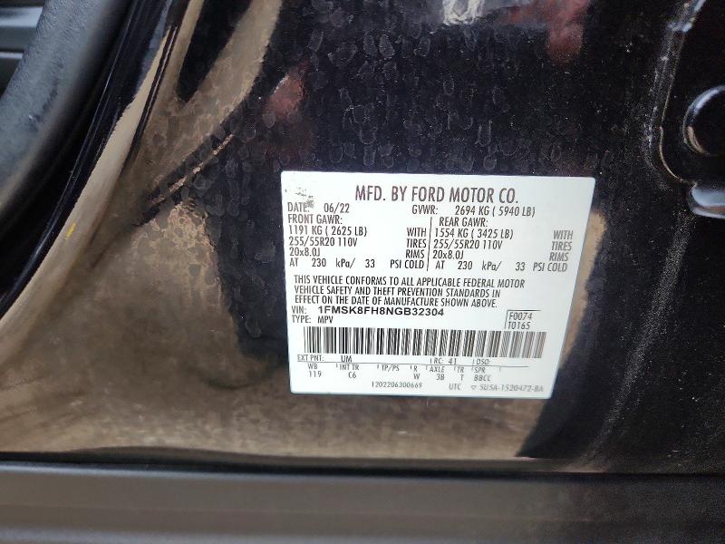 64406326 :رقم المزاد ، 1FMSK8FH8NGB32304 vin ، 2022 Ford Explorer مزاد بيع