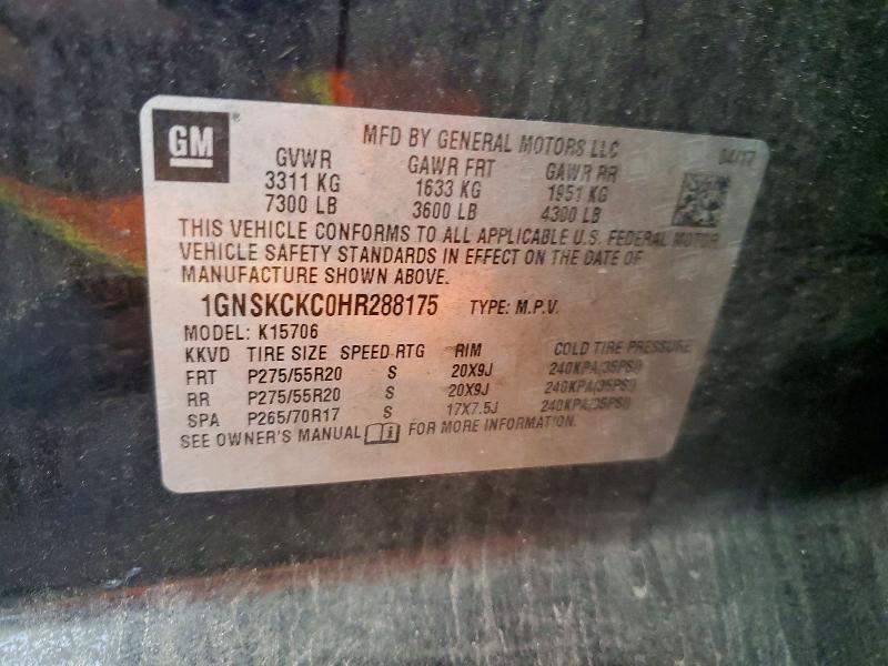 Aukcja sprzedaży 2017 Chevrolet Tahoe, vin: 1GNSKCKC0HR288175, numer aukcji: 64032596