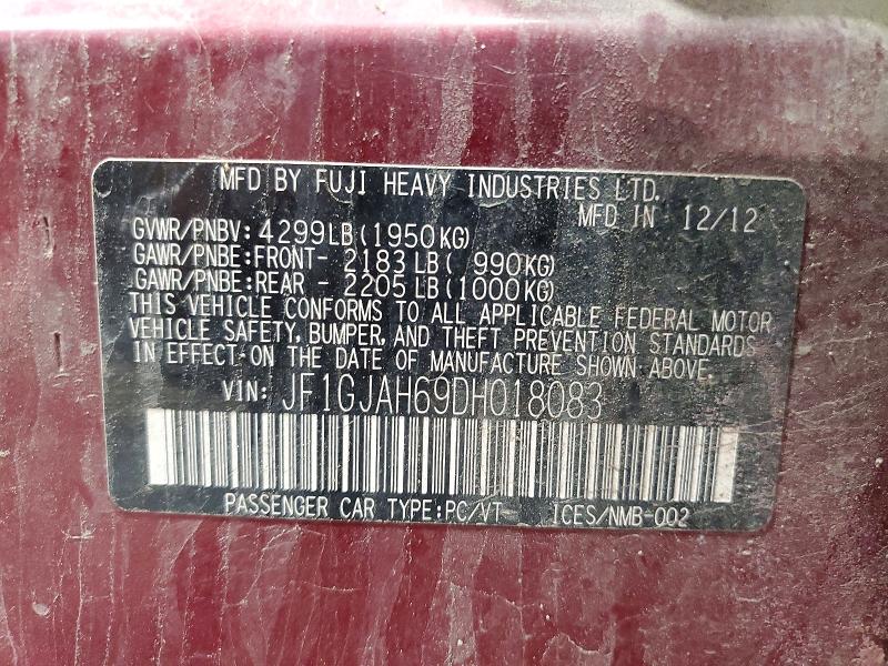2013 Subaru Impreza მანქანა იყიდება აუქციონზე, vin: JF1GJAH69DH018083, აუქციონის ნომერი: 63551906