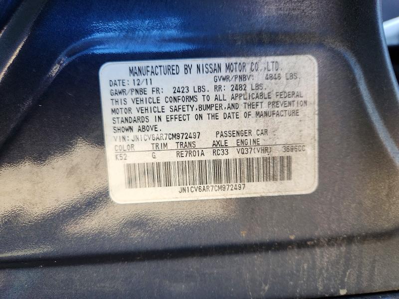 2012 Infiniti G37 Sedan მანქანა იყიდება აუქციონზე, vin: JN1CV6AR7CM972497, აუქციონის ნომერი: 66409716
