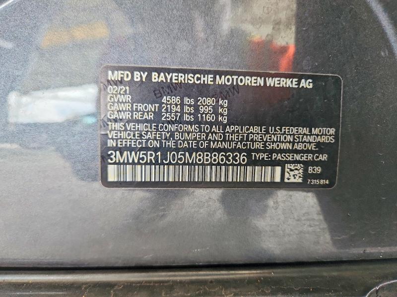 Продаж на аукціоні авто 2021 Bmw 330i, vin: 3MW5R1J05M8B86336, номер лоту: 63777146
