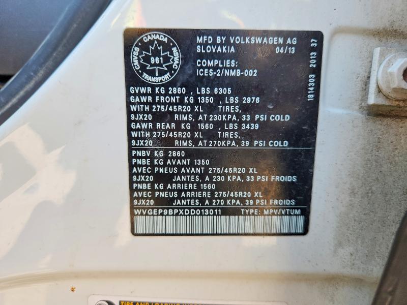 Aukcja sprzedaży 2013 Volkswagen Touareg, vin: WVGEP9BPXDD013011, numer aukcji: 64219336