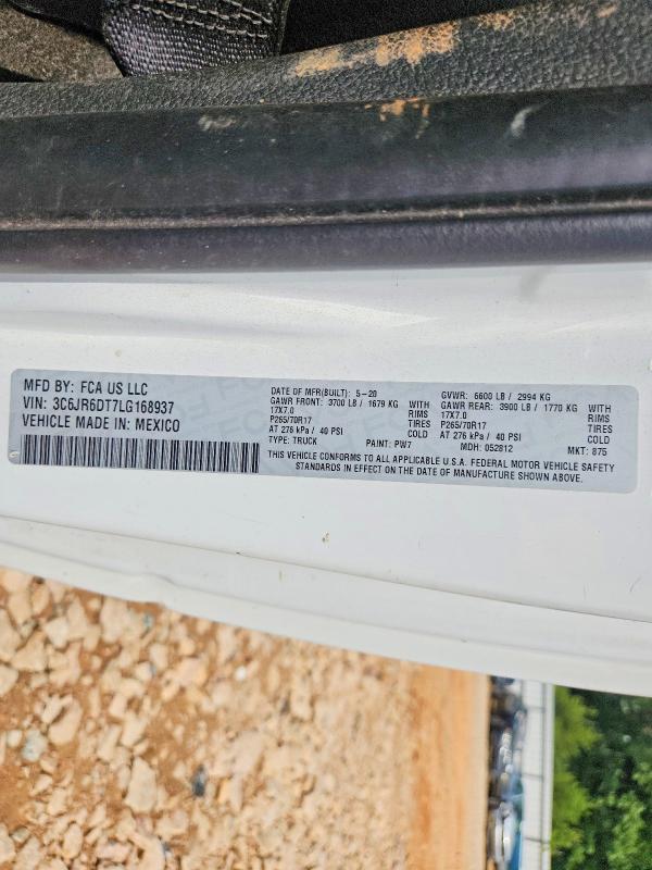 Продажа на аукционе авто 2020 Ram 1500 Tradesman, vin: 3C6JR6DT7LG168937, номер лота: 63146366