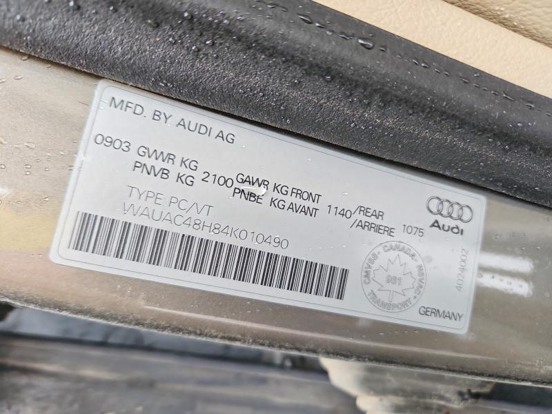 2004 Audi A4 მანქანა იყიდება აუქციონზე, vin: WAUAC48H84K010490, აუქციონის ნომერი: 65302456