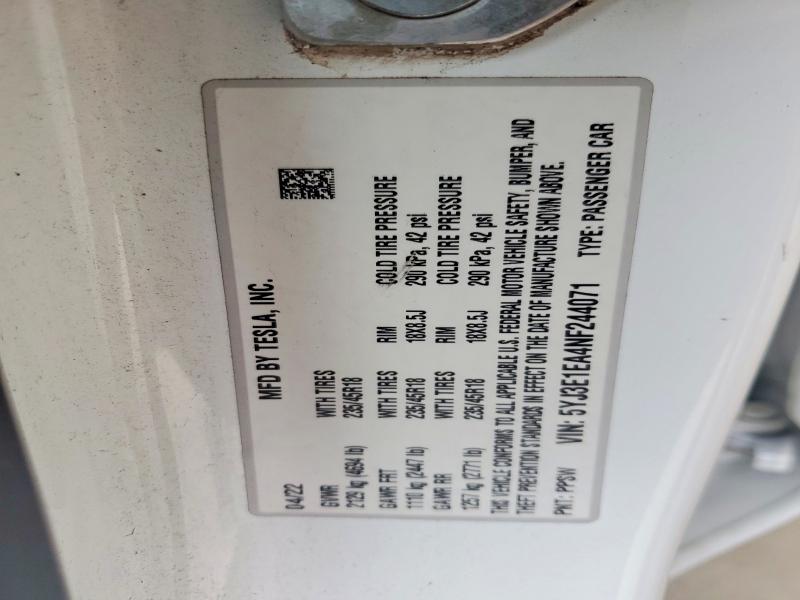 66963846 :رقم المزاد ، 5YJ3E1EA4NF244071 vin ، 2022 Tesla Model 3 مزاد بيع