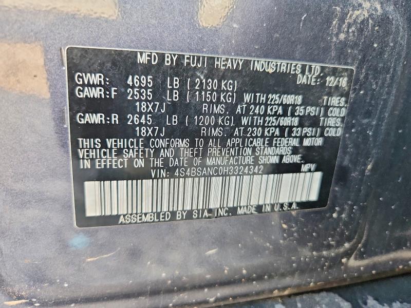 Aukcja sprzedaży 2017 Subaru Outback, vin: 4S4BSANC0H3324342, numer aukcji: 64047436