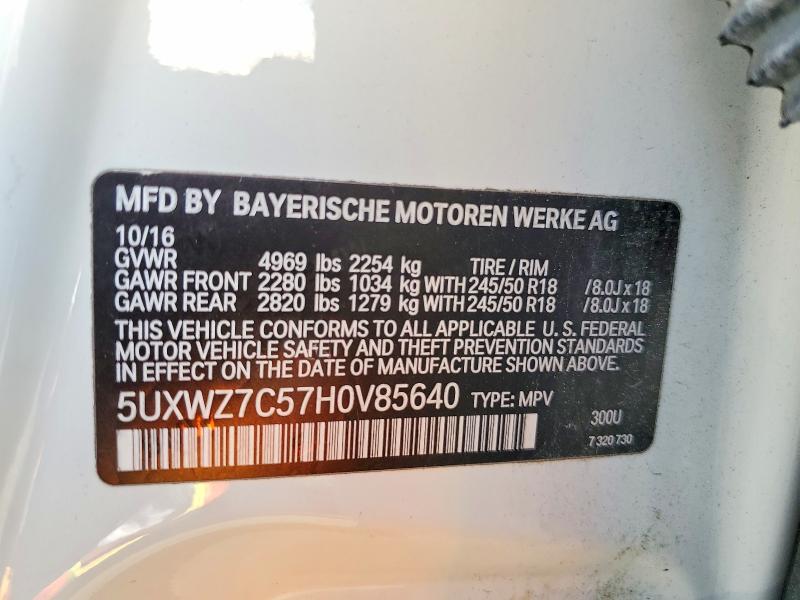 Aukcja sprzedaży 2017 Bmw X3, vin: 5UXWZ7C57H0V85640, numer aukcji: 64793766