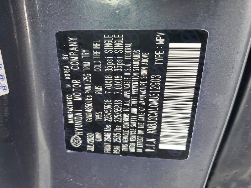 64850096 :رقم المزاد ، KM8J3CAL0MU312903 vin ، 2021 Hyundai Tucson مزاد بيع
