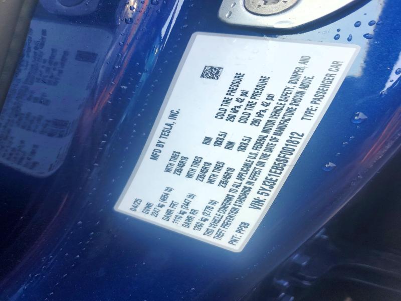 2025 Tesla Model 3 მანქანა იყიდება აუქციონზე, vin: 5YJ3E1EB5SF001812, აუქციონის ნომერი: 64311166