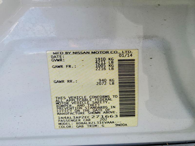 Auction sale of the 2014 Nissan Altima, vin: 1N4AL3AP2EC271663, lot number: 66524766