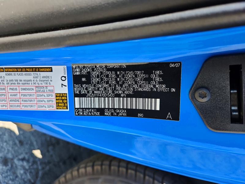 63679286 :رقم المزاد ، JTEZU11F470015420 vin ، 2007 Toyota Fj Cruiser مزاد بيع