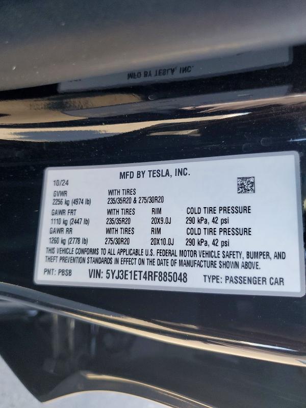 Продажа на аукционе авто 2024 Tesla Model 3, vin: 5YJ3E1ET4RF885048, номер лота: 66472516
