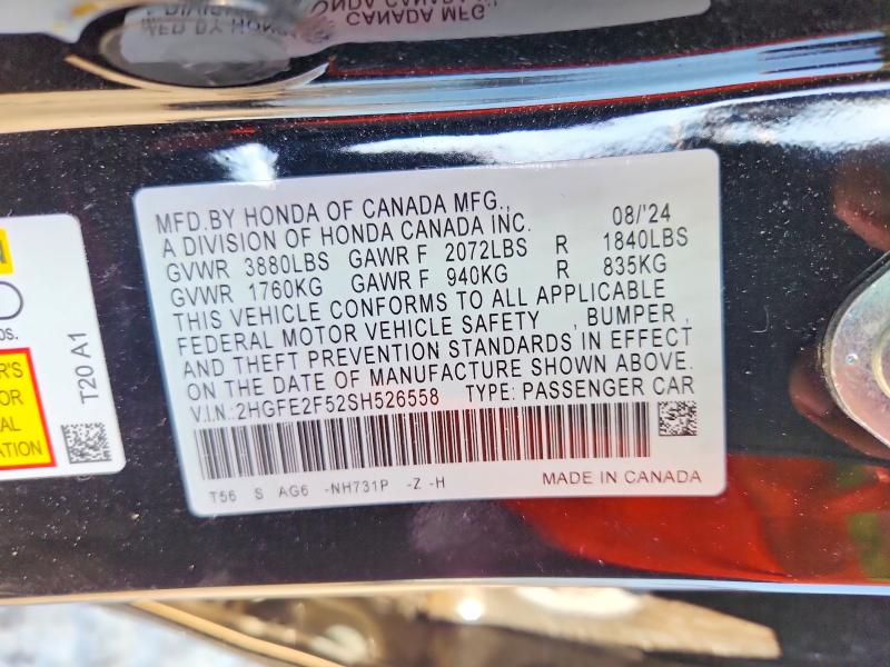 Aukcja sprzedaży 2025 Honda Civic, vin: 2HGFE2F52SH526558, numer aukcji: 67206806