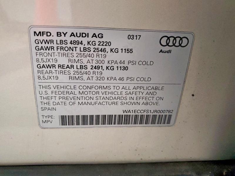64537136 :رقم المزاد ، WA1ECCFS1JR000782 vin ، 2018 Audi Q3 مزاد بيع