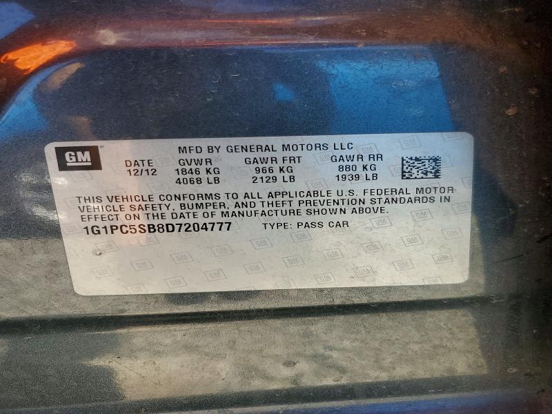 64335776 :رقم المزاد ، 1G1PC5SB8D7204777 vin ، 2013 Chevrolet Cruze مزاد بيع
