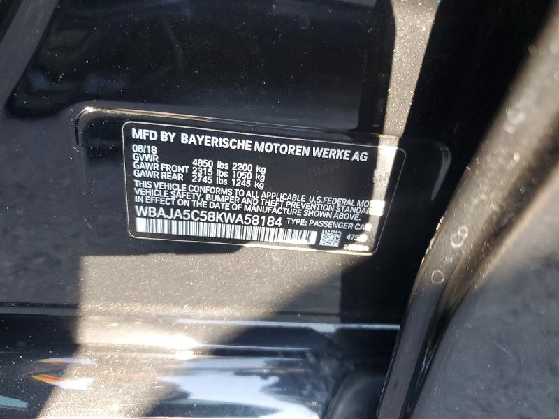 2019 Bmw 530 მანქანა იყიდება აუქციონზე, vin: WBAJA5C58KWA58184, აუქციონის ნომერი: 64131406