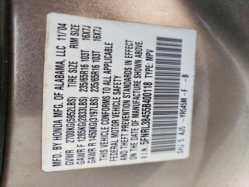 Продаж на аукціоні авто 2005 Honda Odyssey, vin: 5FNRL38455B400118, номер лоту: 66655436