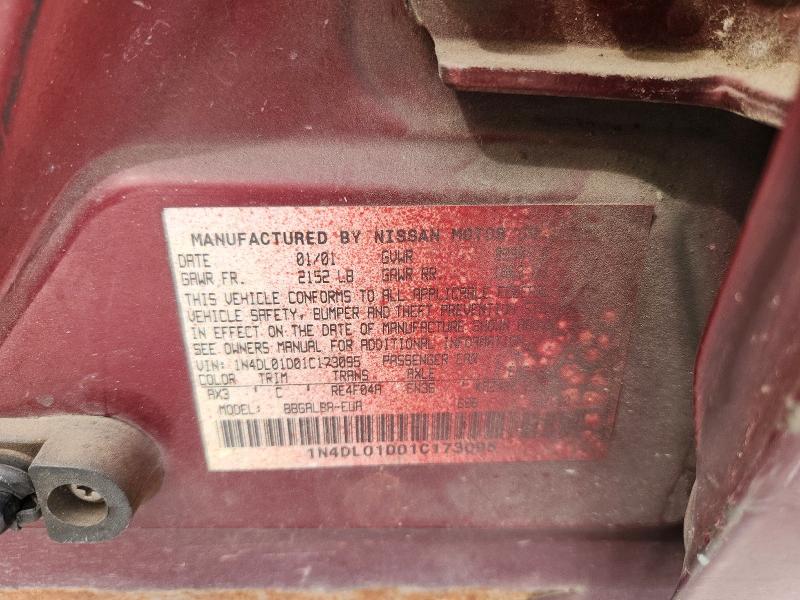 2001 Nissan Altima მანქანა იყიდება აუქციონზე, vin: 1N4DL01D01C173095, აუქციონის ნომერი: 66044196