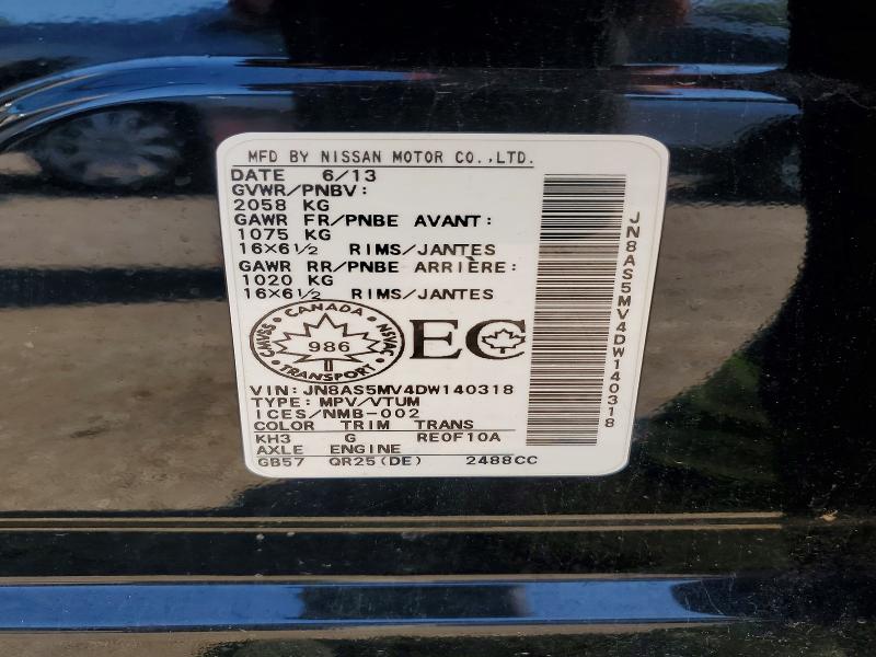 62467516 :رقم المزاد ، JN8AS5MV4DW140318 vin ، 2013 Nissan Rogue مزاد بيع