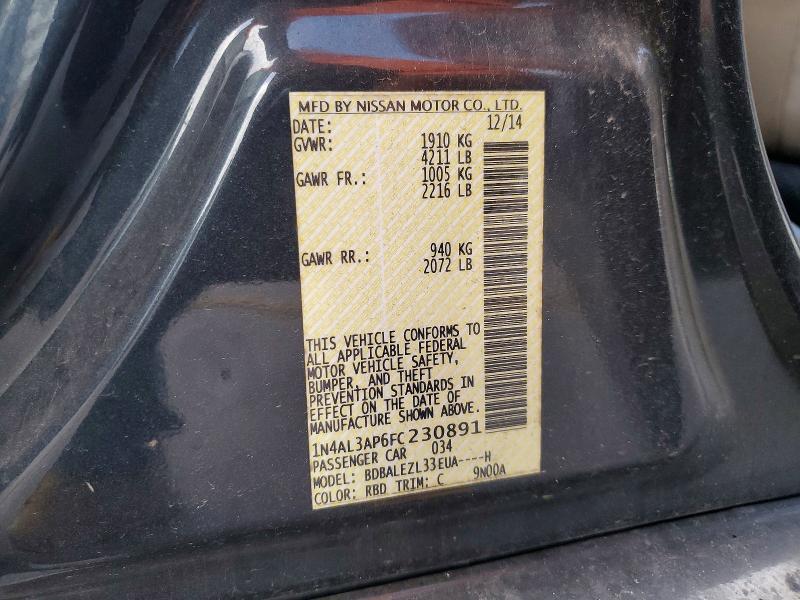 2015 Nissan Altima მანქანა იყიდება აუქციონზე, vin: 1N4AL3AP6FC230891, აუქციონის ნომერი: 64071686