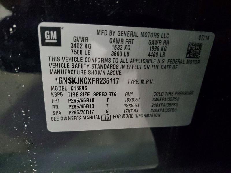 Aukcja sprzedaży 2015 Chevrolet Suburban, vin: 1GNSKJKCXFR236117, numer aukcji: 63968976