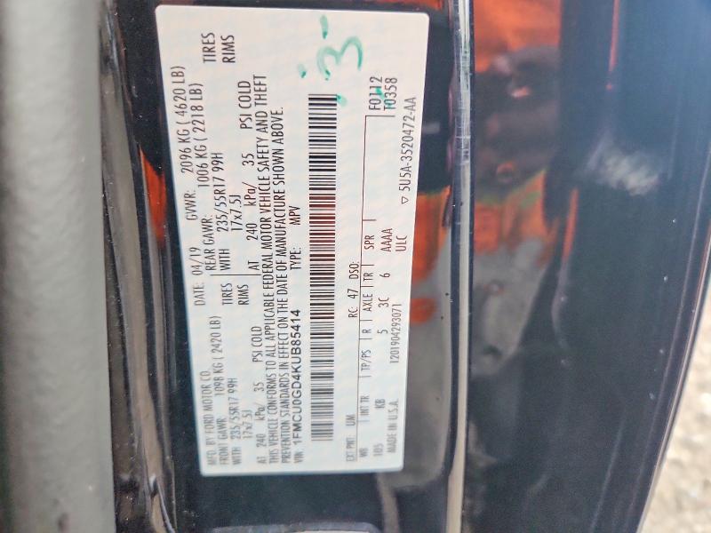 2019 Ford Escape მანქანა იყიდება აუქციონზე, vin: 1FMCU0GD4KUB85414, აუქციონის ნომერი: 64482826