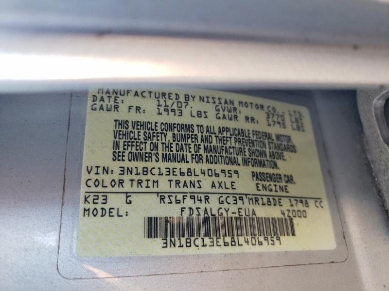 2008 Nissan Versa მანქანა იყიდება აუქციონზე, vin: 3N1BC13E68L406959, აუქციონის ნომერი: 66192356