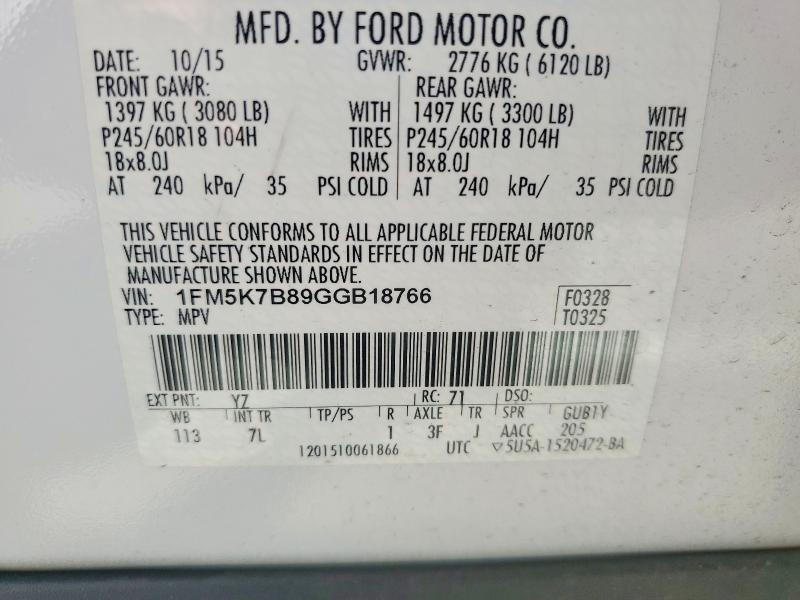 2016 Ford Explorer მანქანა იყიდება აუქციონზე, vin: 1FM5K7B89GGB18766, აუქციონის ნომერი: 64961656