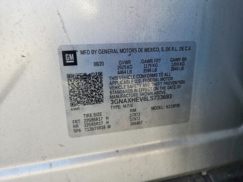 Продаж на аукціоні авто 2020 Chevrolet Equinox, vin: 3GNAXHEV6LS733693, номер лоту: 65344536