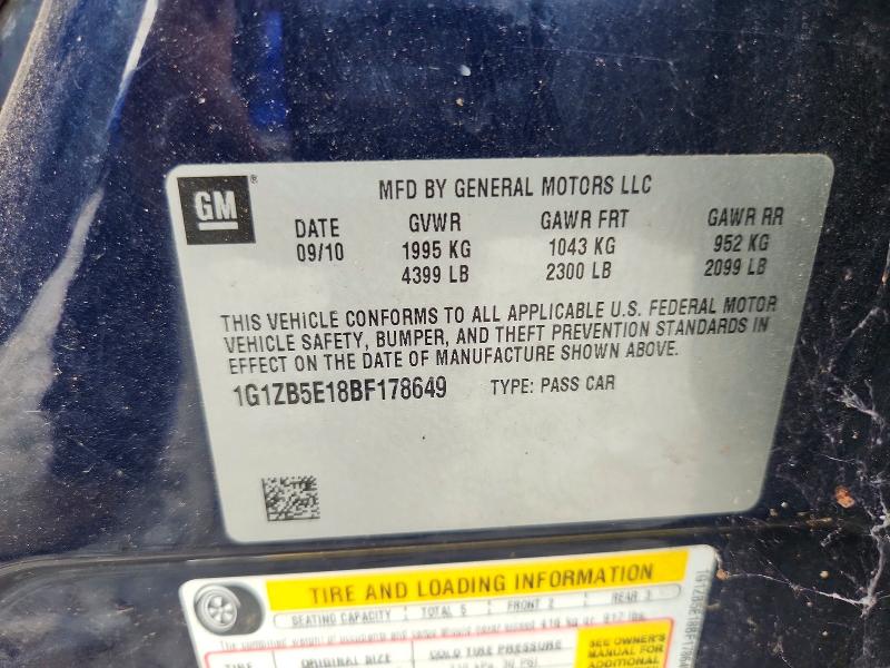 Auction sale of the 2011 Chevrolet Malibu, vin: 1G1ZB5E18BF178649, lot number: 63885206