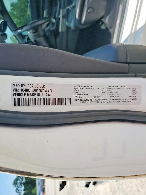 Продажа на аукционе авто 2022 Dodge Durango, vin: 1C4RDHDG1NC156278, номер лота: 64623036