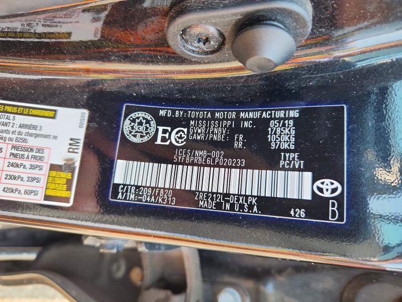2020 Toyota Corolla მანქანა იყიდება აუქციონზე, vin: 5YFBPRBE6LP020233, აუქციონის ნომერი: 64300946