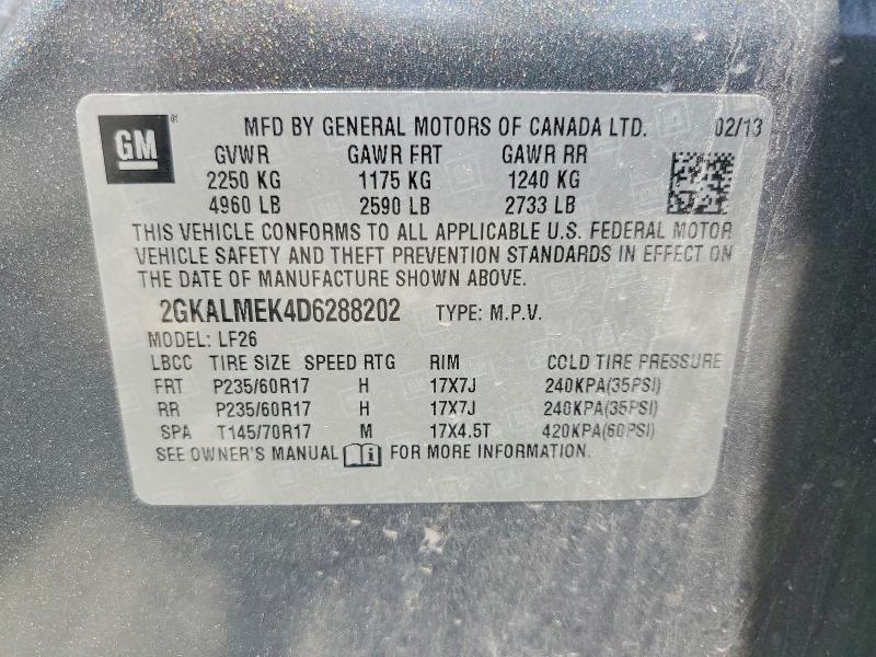 Aukcja sprzedaży 2013 Gmc Terrain, vin: 2GKALMEK4D6288202, numer aukcji: 65734796