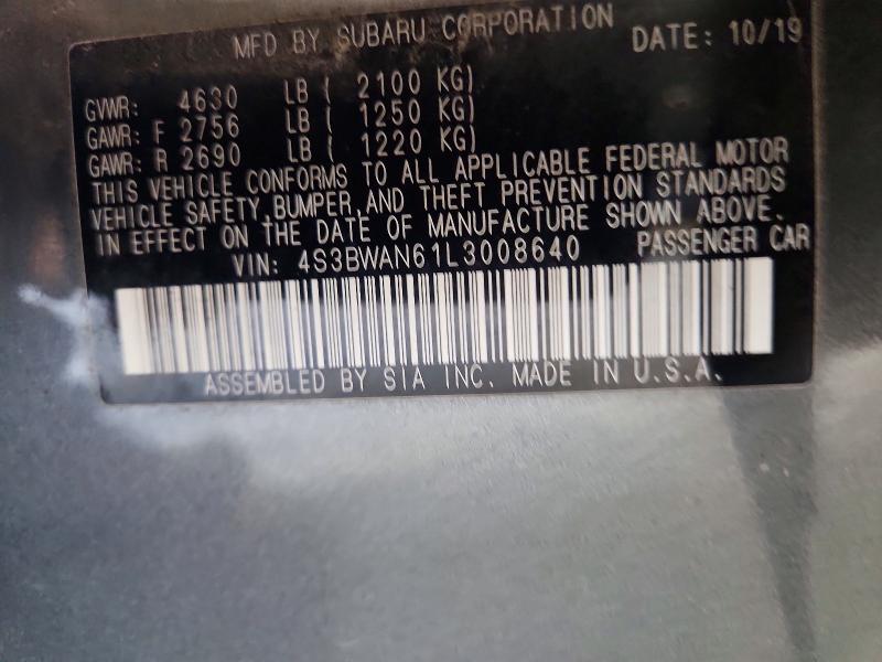 2020 Subaru Legacy მანქანა იყიდება აუქციონზე, vin: 4S3BWAN61L3008640, აუქციონის ნომერი: 64780426