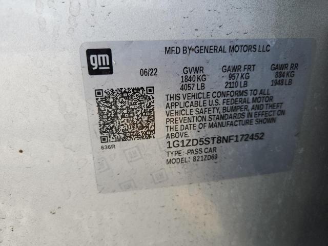 Продаж на аукціоні авто 2022 Chevrolet Malibu, vin: 1G1ZD5ST8NF172452, номер лоту: 63916616