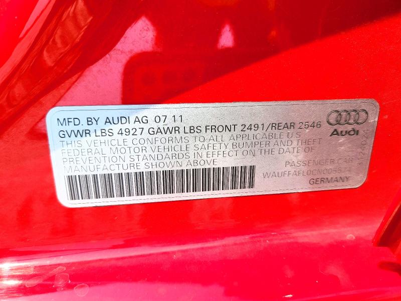63997946 :رقم المزاد ، WAUFFAFL0CN005574 vin ، 2012 Audi A4 مزاد بيع