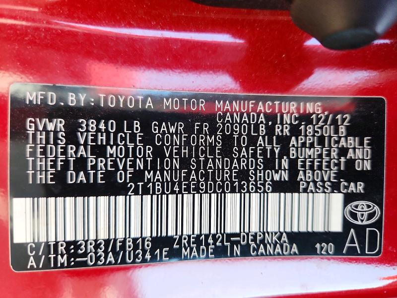 Aukcja sprzedaży 2013 Toyota Corolla, vin: 2T1BU4EE9DC013656, numer aukcji: 63817206