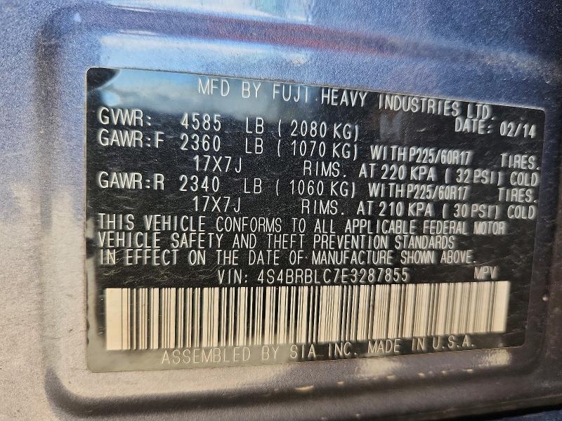 63802896 :رقم المزاد ، 4S4BRBLC7E3287855 vin ، 2014 Subaru Outback مزاد بيع