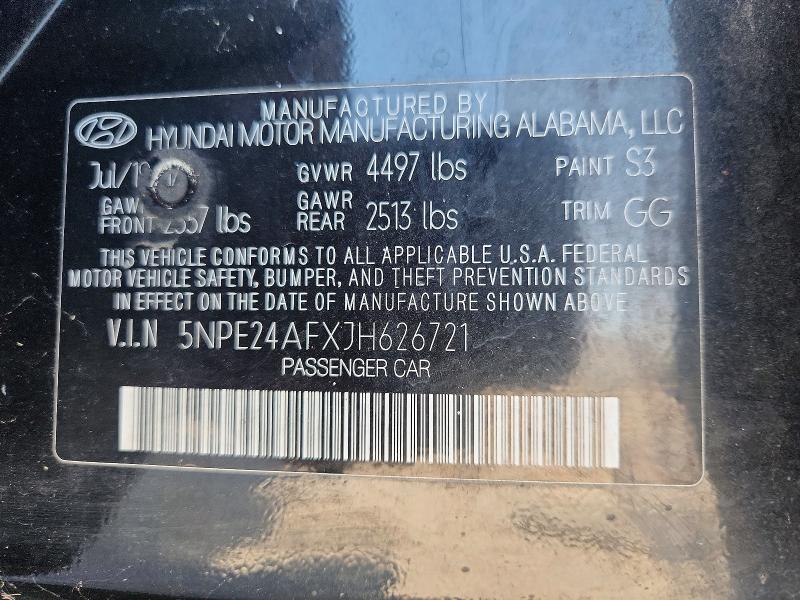 2018 Hyundai Sonata მანქანა იყიდება აუქციონზე, vin: 5NPE24AFXJH626721, აუქციონის ნომერი: 65147056