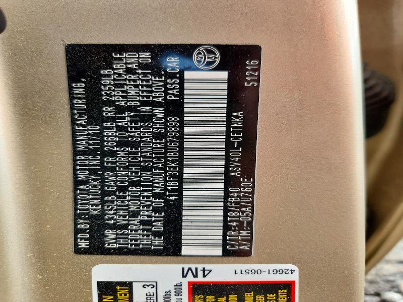 63927616 :رقم المزاد ، 4T1BF3EK1BU679898 vin ، 2011 Toyota Camry مزاد بيع