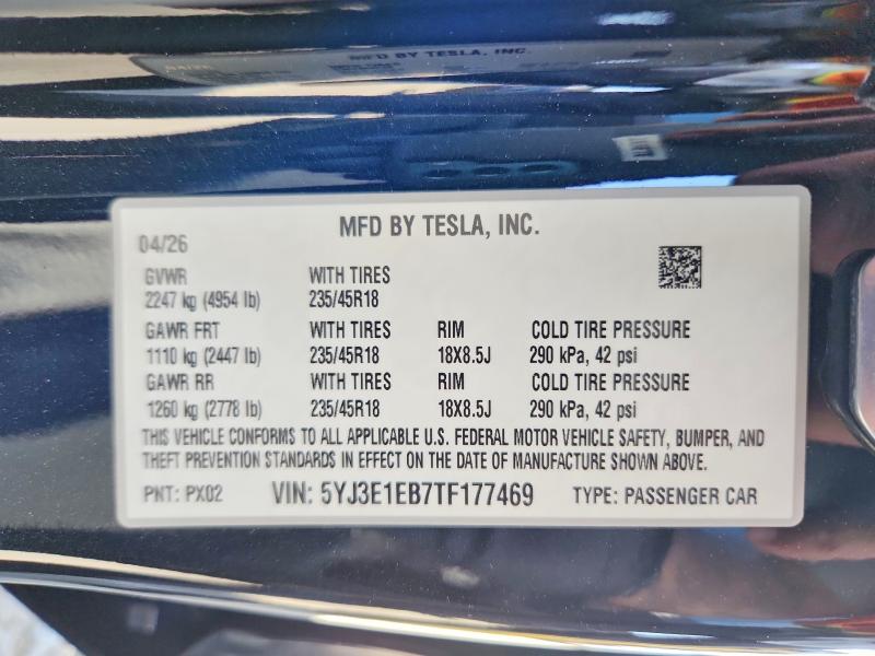 Aukcja sprzedaży 2026 Tesla Model 3, vin: 5YJ3E1EB7TF177469, numer aukcji: 67322506