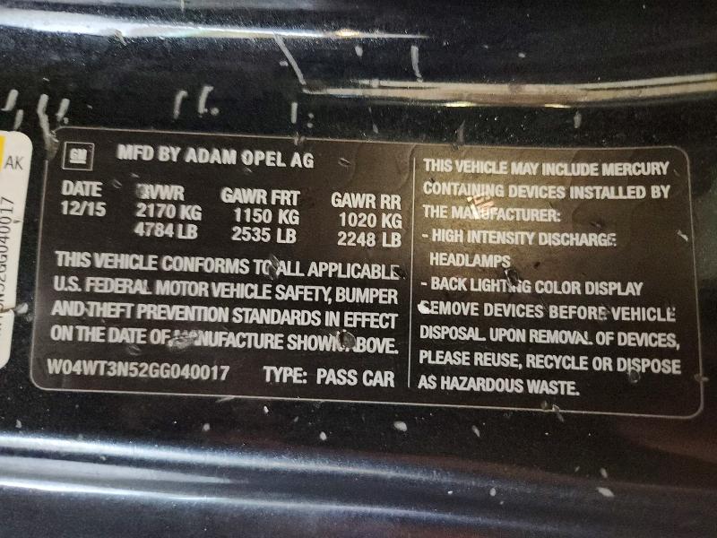 62882446 :رقم المزاد ، W04WT3N52GG040017 vin ، 2016 Buick Cascada مزاد بيع