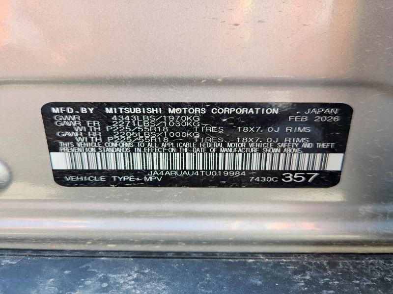 2026 Mitsubishi Outlander Sport მანქანა იყიდება აუქციონზე, vin: JA4ARUAU4TU019984, აუქციონის ნომერი: 64971266